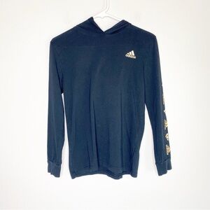 Adidas Long Sleeve Hoodie T-Shirt Black Gold Size M 10-12